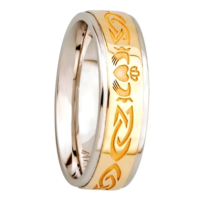 Sterling Silver 10k Yellow Gold Ladies Claddagh Wedding Ring