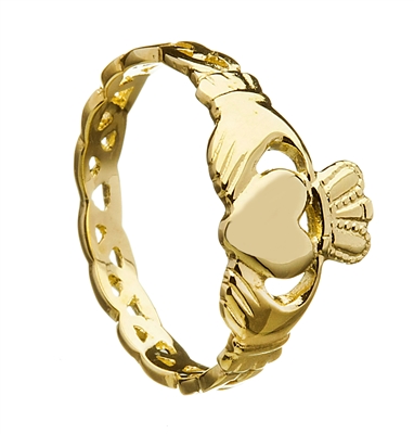 10k Yellow Gold Ladies Open Braided Shank Claddagh Ring 10mm