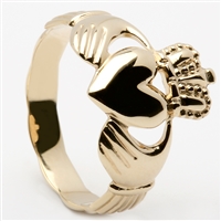 10k Yellow Gold Men's Braided Shank Claddagh Ring 14mm