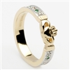 10k Yellow Gold Emerald & Cubic Zirconia Ladies Claddagh Ring 5mm