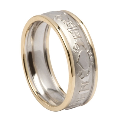 14k White Gold Men's Claddagh Wedding Ring 7.8mm