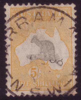 Kangaroo SG 135 CofA watermark 5/- grey and yellow