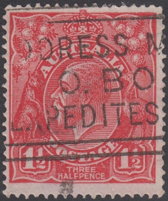 KGV SG 77 BW ACSC 89 1Â½d Three Halfpence red King George head Australia