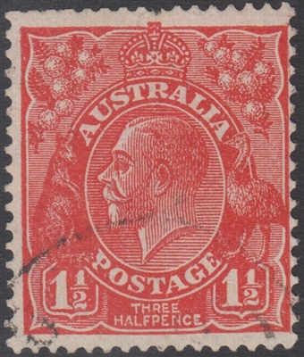 KGV SG 96 BW ACSC 92 1Â½d Three Halfpence red King George head Australia