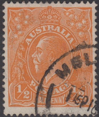 KGV SG 124 BW ACSC 69 Â½d Halfpenny orange CofA King George head Australia