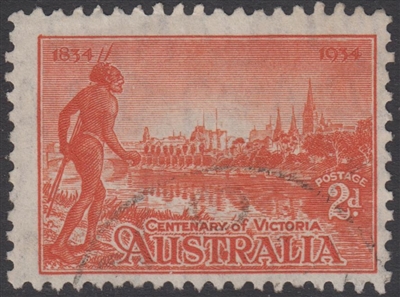 SG 147 Centenary of Victoria 1934 2d orange-vermillion Perf 10Â½