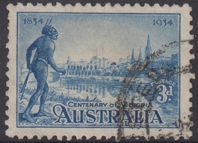 SG 148 Centenary of Victoria 1934 3d blue Perf 10Â½