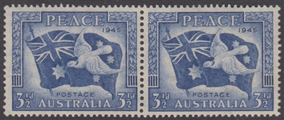 SG 214 1946 PEACE VICTORY COMMEMORATION 3Â½D BLUE with ORIGINAL GUM joined pair