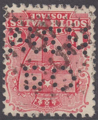 NSW numeral postmark 65 WOLLOMBI rays numeral on OS NSW perfin 1d shield New South Wales Australia