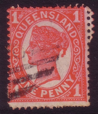 QLD SG 259 1897-1898 1d vermilion zigzag roulette and perforated