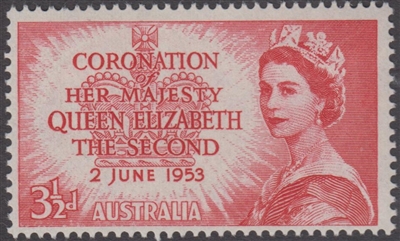 SG 264 1953 CORONATION OF QUEEN ELIZABETH II 3Â½d scarlet MINT with ORIGINAL GUM