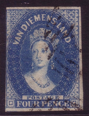 TAS SG 17 1855 imperforate chalon Six Pence deep blue 3 huge margins