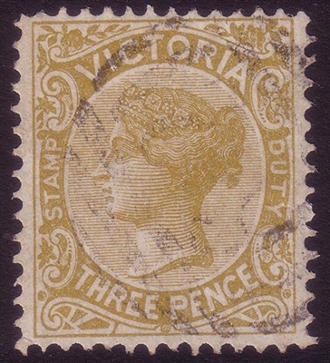 VIC SG 299a 1885-1895 Three Pence pale ochre