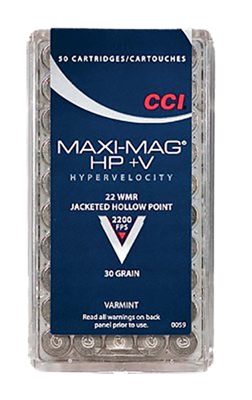 CCI MAXI-MAG 22 WMR HP+v 30GR JHP 50 RND BOX * NO LIMITS *