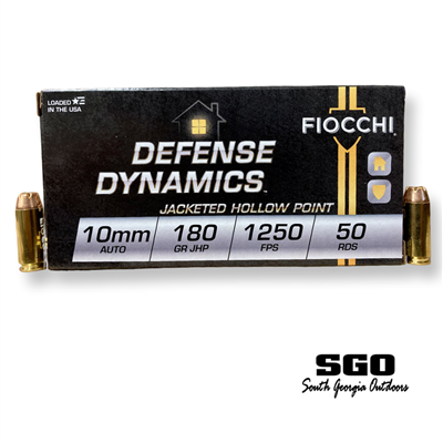 FIOCCHI DEFENSE DYNAMICS 10mm 180 GR. JHP 1250 FPS 50 ROUND BOX