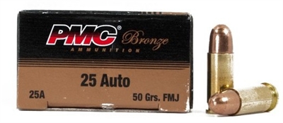 PMC BRONZE 25 AUTO 50 GR FMJ 50 RND BOX