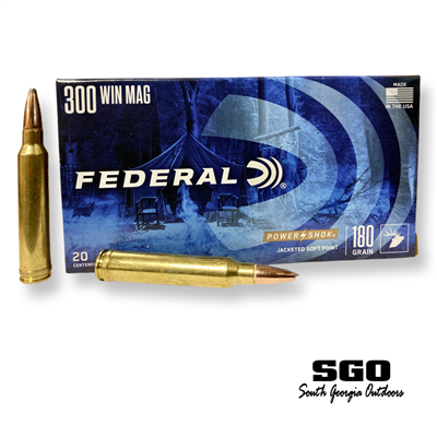 FEDERAL 300 WIN MAG POWER SHOK 180 GR.  JACKETED SOFT POINT 20 ROUND BOX