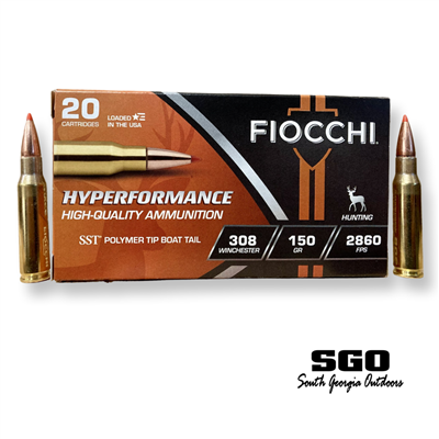 FIOCCHI HYPERFORMANCE 308 WIN 150 GR. SST POLYMER TIP BT 2860 FPS 20 ROUND BOX