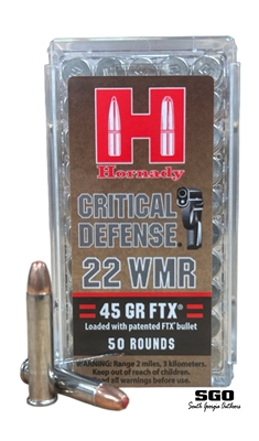 HORNADY CRITICAL DEFENSE 22 WMR 45 GR FTX 83200 50 ROUND BOX