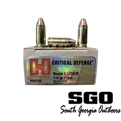 HORNADY CRITICAL DEFENSE 9MM LUGER 115 GR FTX 25 ROUND BOX 90250