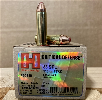 Hornady .38 Special 110 GR FTX Critical Defense 25 rounds