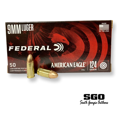 FEDERAL AMERICAN EAGLE 9mm LUGER 124 GR. FMJ 1150 FPS 50 ROUND BOX