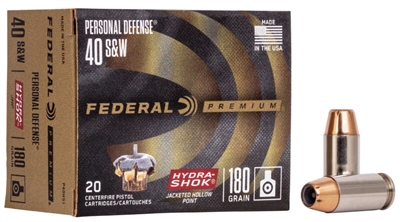 FEDERAL 40 S&W 180 GR HYDRA-SHOK JHP 20 ROUND BOX