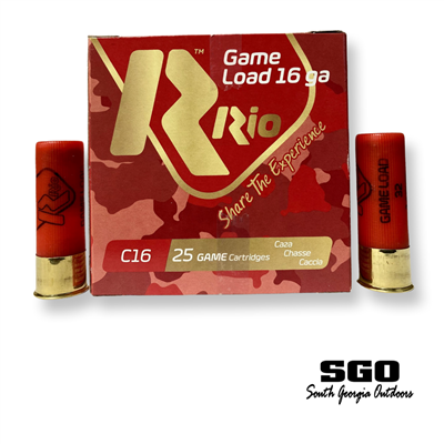 RIO GAME LOAD 16 GA. 2 3/4'' 1300 FPS 1 1/8 OZ. #8 SHOT 250 ROUND CASE