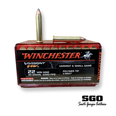 WINCHESTER VARMINT HV 22 WIN MAG WMR 30 GR 2250FPS BRASS POLY TIP V-MAX 50 ROUND BOX **SUMMER BLOWOUT**