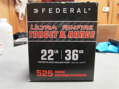 FEDERAL ULTRA RIMFIRE TARGET & RANGE 22LR 36GR CP-HP  525 RNDS