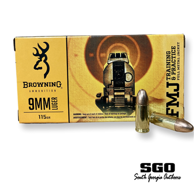 Browning 9mm 115 GRAIN FMJ 1190 FPS BRASS CASING 50 ROUND BOX
