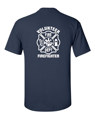 Volunteer Firefighter Maltese Cross Badge Printed on Back and Front Men's T-Shirt (298)