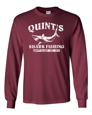 Quint's Shark Fishing - White Print LONG SLEEVE Men's T-Shirt (1206)