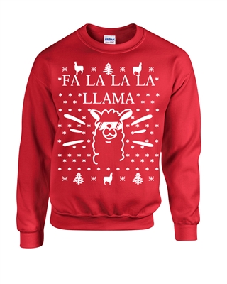Fa La La La Llama Ugly Sweater Design Christmas Unisex Crew Sweatshirt (1718)