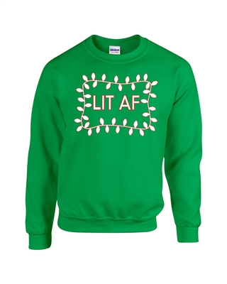 Lit AF Christmas Lights Unisex Crew Sweatshirt (1722)