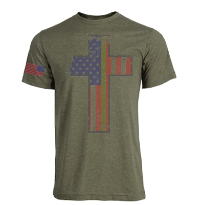 Military Cross Flag With Flag on Sleeve Sublimation Print Men's T-Shirt