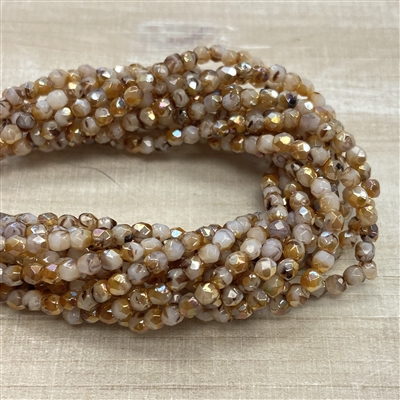 kelliebeadboutique.com | 3mm Opaque White Tortoise Celsian Firepolish Beads