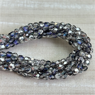 4mm Firepolish Silver Blue Crystal