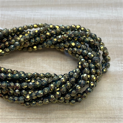 kelliesbeadboutique.com | 4mm Firepolish Persian Turquoise Bronze