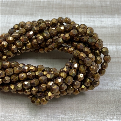 kelliesbeadboutique.com | 4mm Firepolish Op. Yellow Bronze Picasso