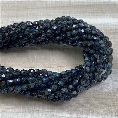 kelliesbeadboutique.com | 4mm Firepolish Sapphire Picasso