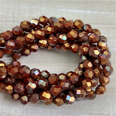 kelliesbeadboutique.com | 6mm Firepolish Bronze Lustre Op. Red