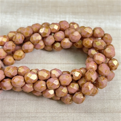 kelliesbeadboutique.com | 6mm Firepolish Lustre Op. Rose Gold Topaz