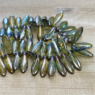 kelliesbeadboutique.com | Czech Dagger Beads 5x16mm Luster - Transparent Green
