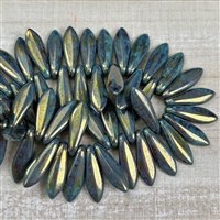 Czech Dagger Beads 5x16mm â€‹Turquoise - Bronze Picasso