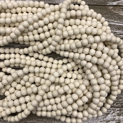 8mm White Wood Bead Strands