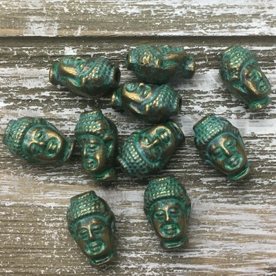 kelliesbeadboutique.com | Antique Bronze Green Buddha Bead