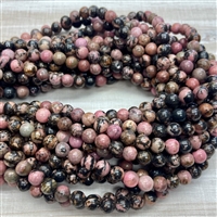 kelliesbeadboutique.com | 6mm Rhodonite with Matrix Strands