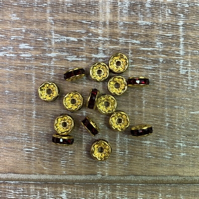 8mm Gold Rhinestone Spacers - Dark Siam