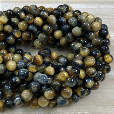 kelliesbeadboutique.com | 10mm Fancy Blue Gold Tigers Eye Strands